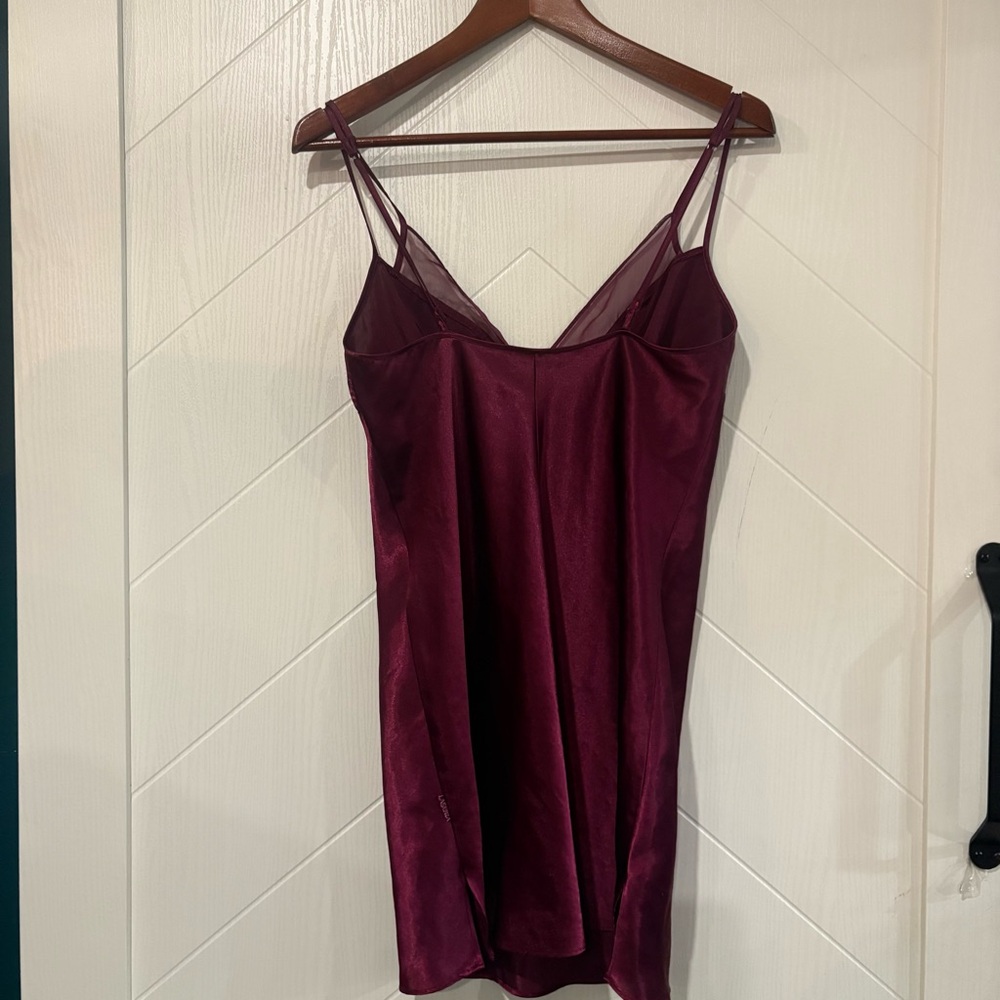 Vintage La Senza Burgundy BabyDoll Satin Chemise Mini Slip Dress Small/ party - Picture 4 of 6